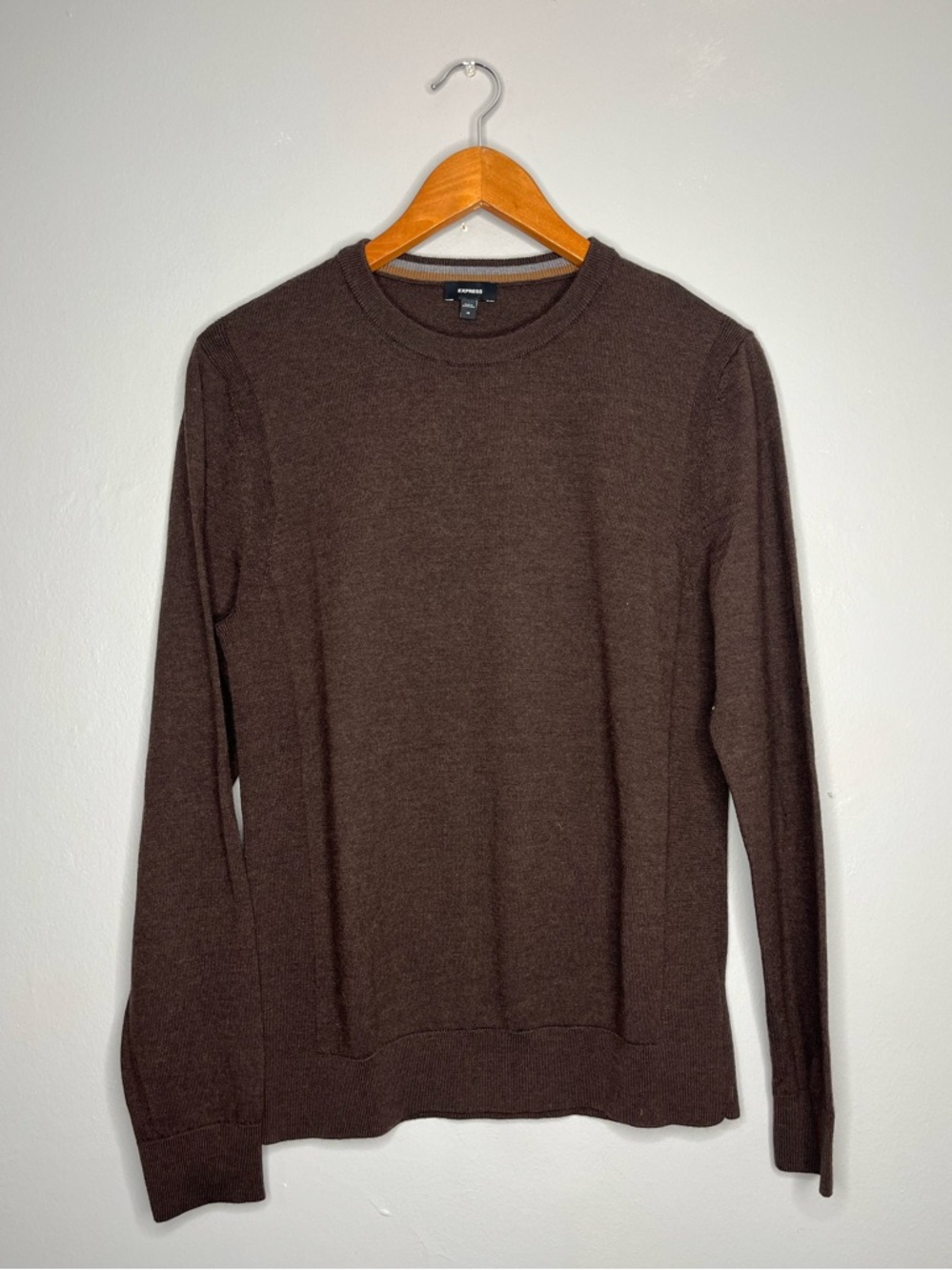 Express Men's Brown Merino Wool Crewneck Sweater
